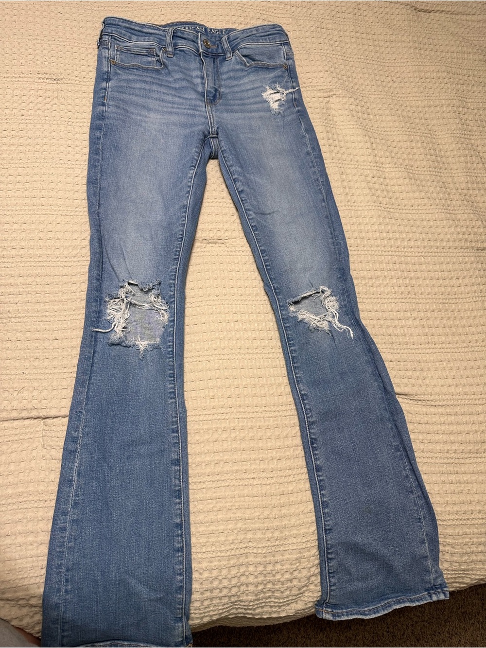 American Eagle Outfitters Light Blue Distressed Flare Jeans